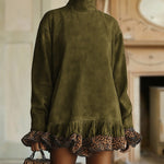 Vintage Leopard Pattern Suede Patchwork Short Dress