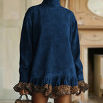 Vintage Leopard Pattern Suede Patchwork Short Dress