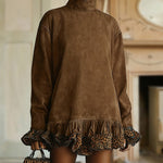 Vintage Leopard Pattern Suede Patchwork Short Dress