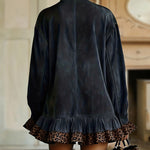 Vintage Leopard Pattern Suede Patchwork Short Dress