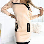 Stylish Contrast Color Slant Collar Dress