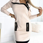 Stylish Contrast Color Slant Collar Dress