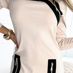 Stylish Contrast Color Slant Collar Dress