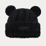 Fuzzy Bear Ears Knitted Beanie Hat