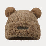Fuzzy Bear Ears Knitted Beanie Hat