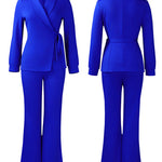 Trendy Business Casual Belted Blazer Pants Set