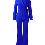 Trendy Business Casual Belted Blazer Pants Set