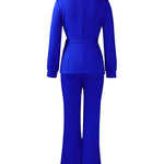 Trendy Business Casual Belted Blazer Pants Set