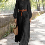 Nadorine Women's Chic Flowy Lantern Sleeves Long Dress