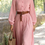 Nadorine Women's Chic Flowy Lantern Sleeves Long Dress
