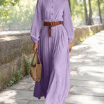 Nadorine Women's Chic Flowy Lantern Sleeves Long Dress