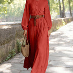 Nadorine Women's Chic Flowy Lantern Sleeves Long Dress