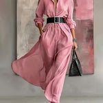 Nadorine Women's Comfy Flowy Belted Long Shirt Dress