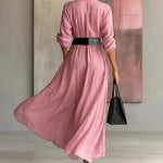 Nadorine Women's Comfy Flowy Belted Long Shirt Dress