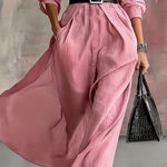 Nadorine Women's Comfy Flowy Belted Long Shirt Dress