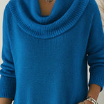 Relaxed Fit Cowl Neck Longline Sweater with Pockets