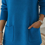 Relaxed Fit Cowl Neck Longline Sweater with Pockets