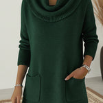Relaxed Fit Cowl Neck Longline Sweater with Pockets