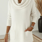 Relaxed Fit Cowl Neck Longline Sweater with Pockets