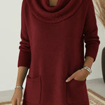 Relaxed Fit Cowl Neck Longline Sweater with Pockets