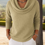 Fashion Cozy Fit Waffle Cowl Neck Top