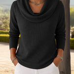 Fashion Cozy Fit Waffle Cowl Neck Top