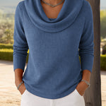 Fashion Cozy Fit Waffle Cowl Neck Top