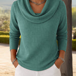 Fashion Cozy Fit Waffle Cowl Neck Top