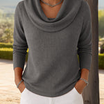 Fashion Cozy Fit Waffle Cowl Neck Top