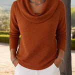 Fashion Cozy Fit Waffle Cowl Neck Top