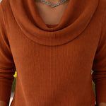 Fashion Cozy Fit Waffle Cowl Neck Top