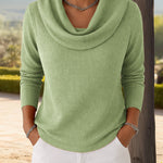 Fashion Cozy Fit Waffle Cowl Neck Top