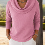 Fashion Cozy Fit Waffle Cowl Neck Top