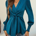 Elegant Tie Waist V-Neck Wrap Blouse