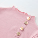 Elegant Ruffle Trim Button Detail Rib Blouse