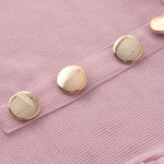 Elegant Ruffle Trim Button Detail Rib Blouse