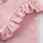 Elegant Ruffle Trim Button Detail Rib Blouse