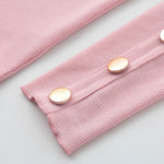 Elegant Ruffle Trim Button Detail Rib Blouse