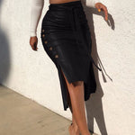 High Waist Side Split PU Midi Skirt