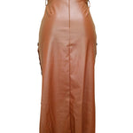 High Waist Side Split PU Midi Skirt