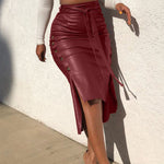 High Waist Side Split PU Midi Skirt