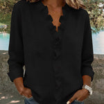 Nadorine Elegant Casual Ruffle Trim V-Neck Long Sleeve Blouse for Women Cute Summer Casual 2026 | Under $40