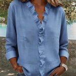Nadorine Elegant Casual Ruffle Trim V-Neck Long Sleeve Blouse for Women Cute Summer Casual 2026 | Under $40