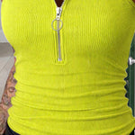Modern Casual Collared Half-Zip Elastic Halter Top