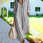 Nadorine Women's Casual Striped Loose Fit Maxi Shirt Dress
