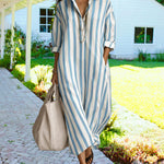 Nadorine Women's Casual Striped Loose Fit Maxi Shirt Dress