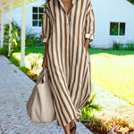 Nadorine Women's Casual Striped Loose Fit Maxi Shirt Dress