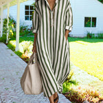 Nadorine Women's Casual Striped Loose Fit Maxi Shirt Dress