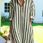 Nadorine Women's Casual Striped Loose Fit Maxi Shirt Dress