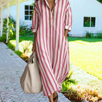Nadorine Women's Casual Striped Loose Fit Maxi Shirt Dress